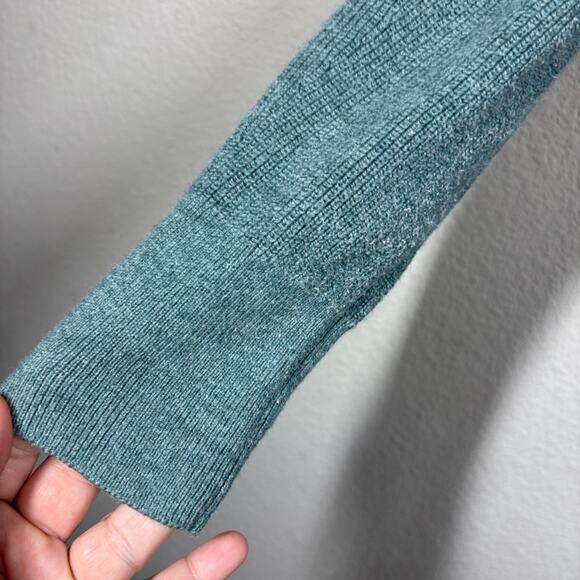 Lululemon 4 Crew Neck Sweater Green Merino Wool Cotton Blend Ribbed Long Sleeves - Picture 7 of 8